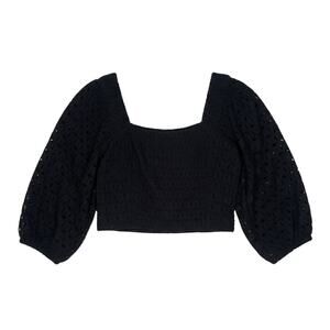 Allison Black Eyelet Puff Sleeve Cropped Top Size XS
